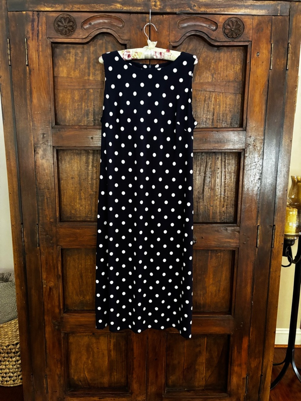 American Living Blue & White Polka Dot Midi Dress SZ 16 capsule minimal classic